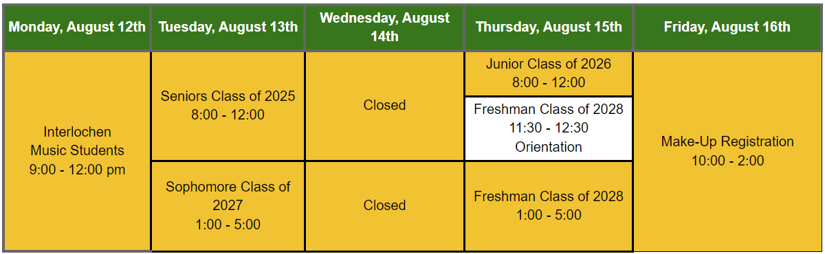 Registration Schedule